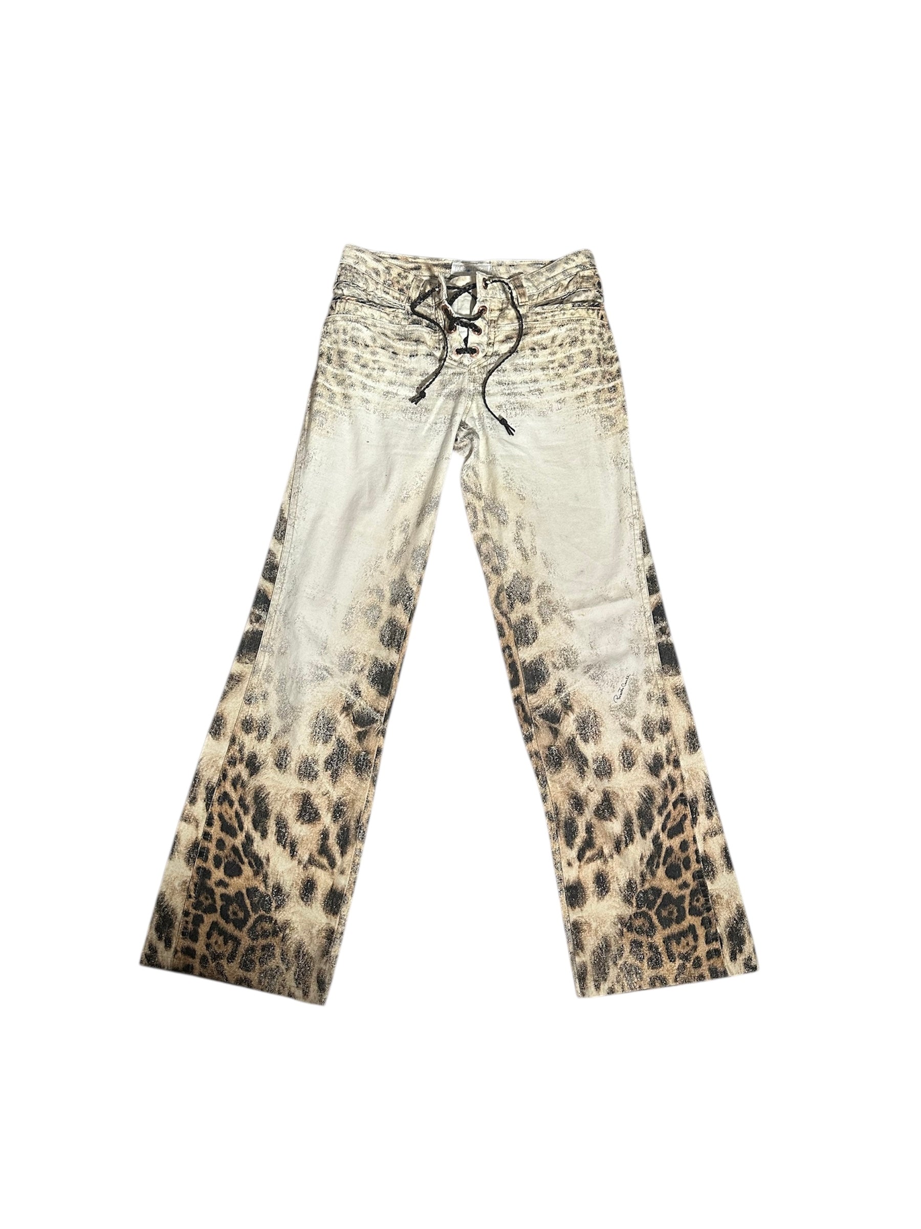 CAVALLI TIE FRONT LEOPARD PRINT JEANS