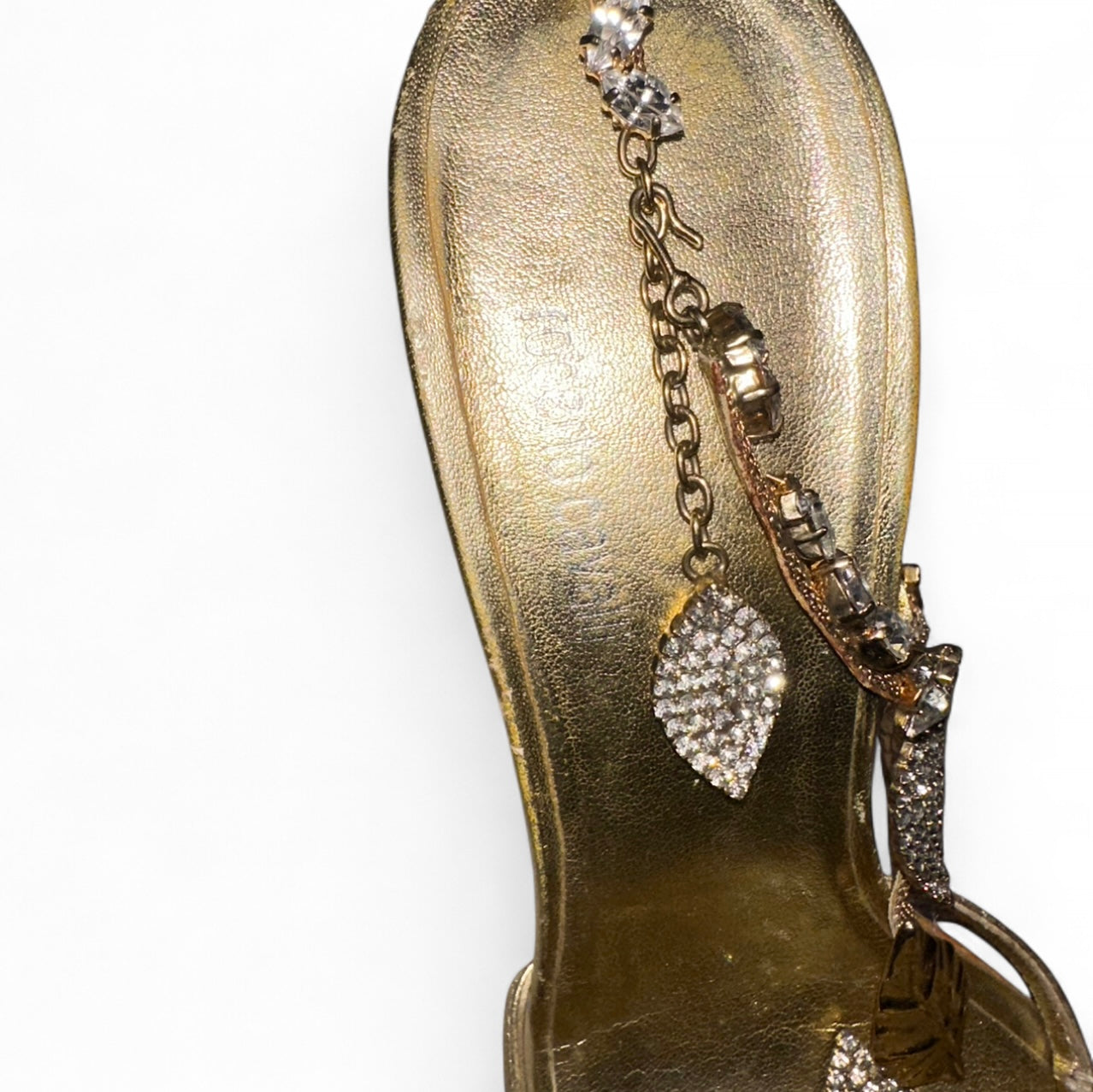 ROBERTO CAVALLI GOLD RHINESTONE LEAF SANDAL HEELS - EU40