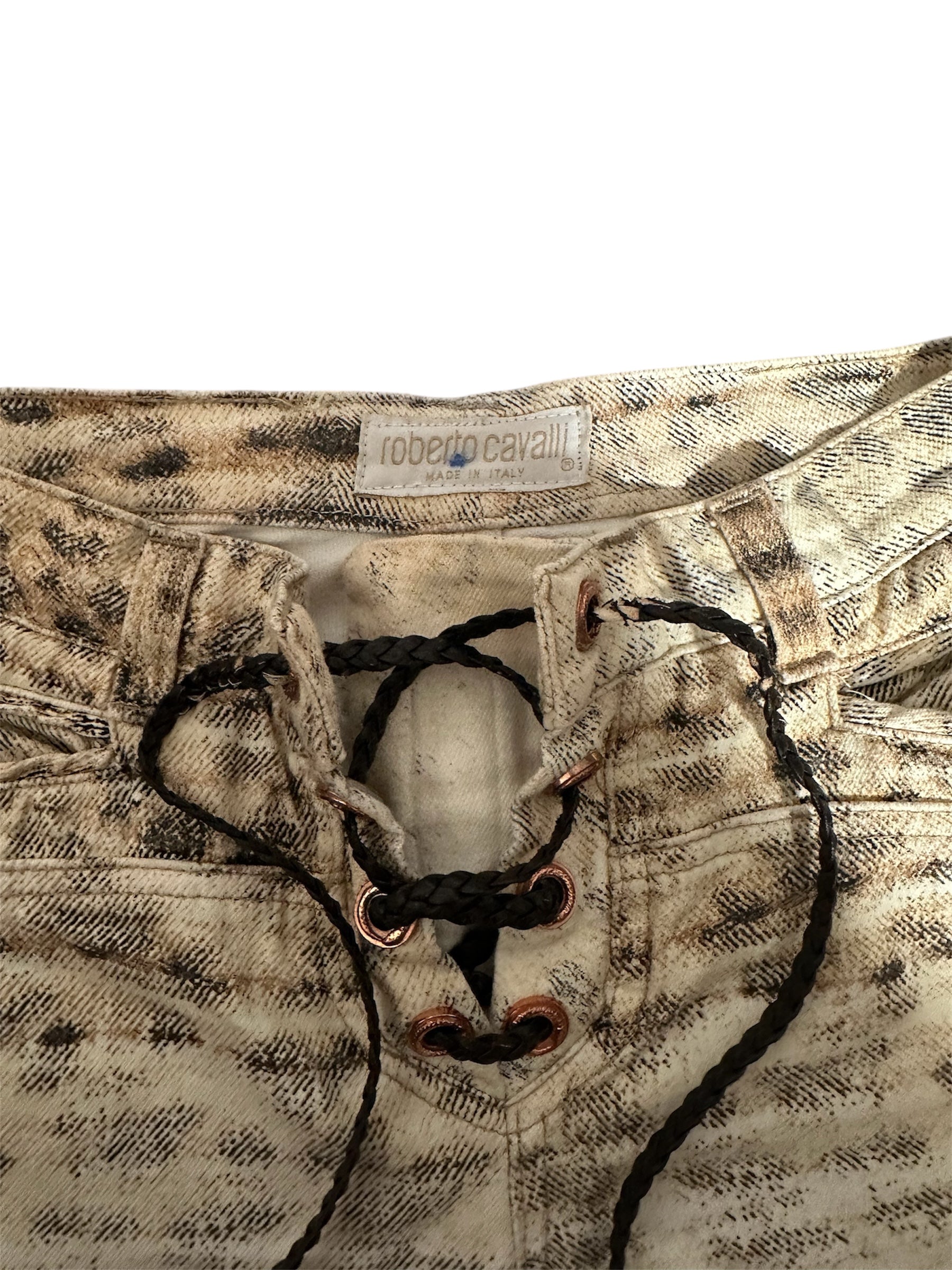CAVALLI TIE FRONT LEOPARD PRINT JEANS