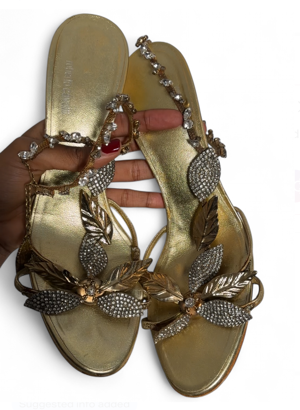 ROBERTO CAVALLI GOLD RHINESTONE LEAF SANDAL HEELS - EU40